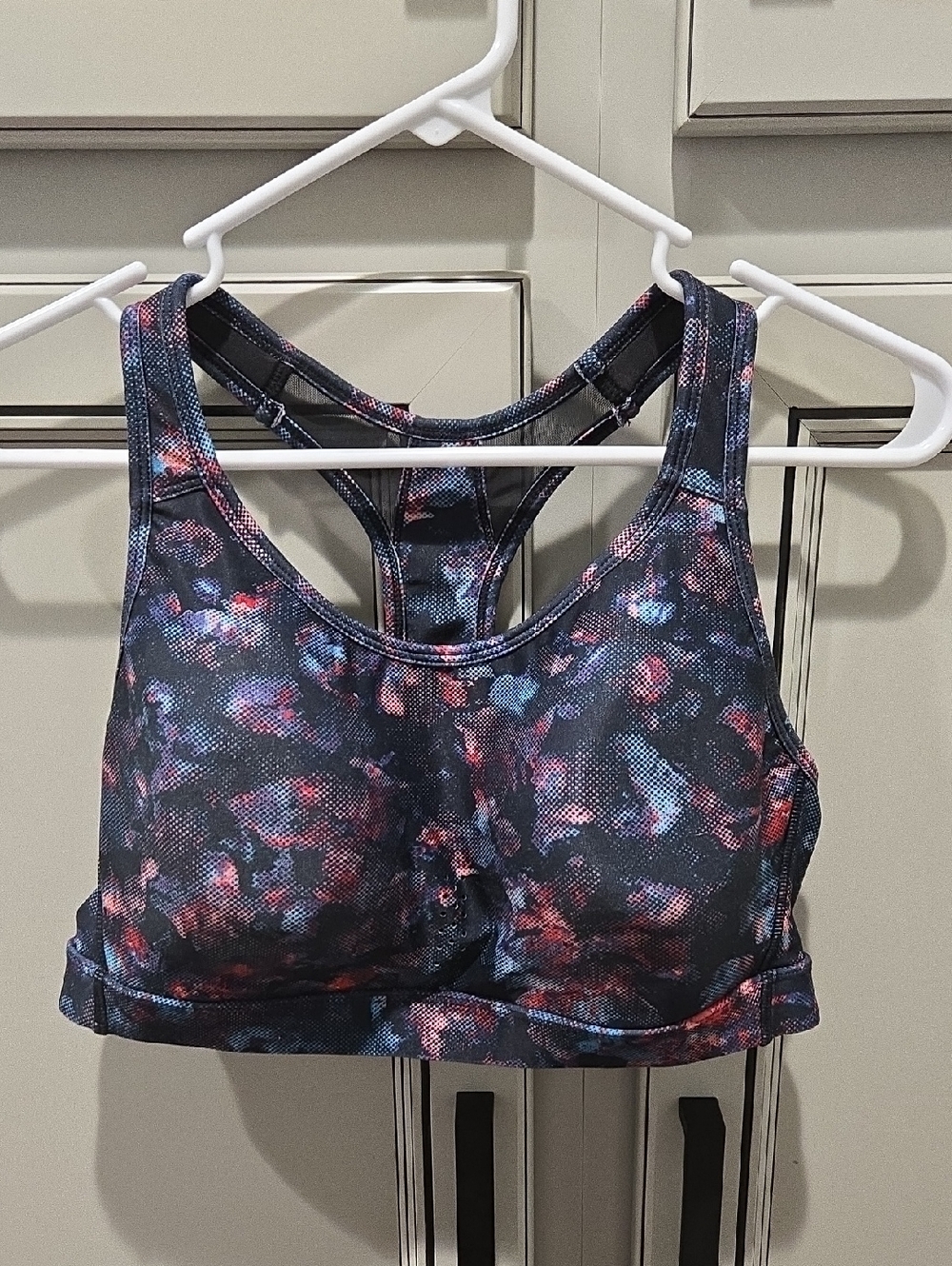 Avia Floral-Print Racerback Sports Bra in Navy, Pink and Light Blue
